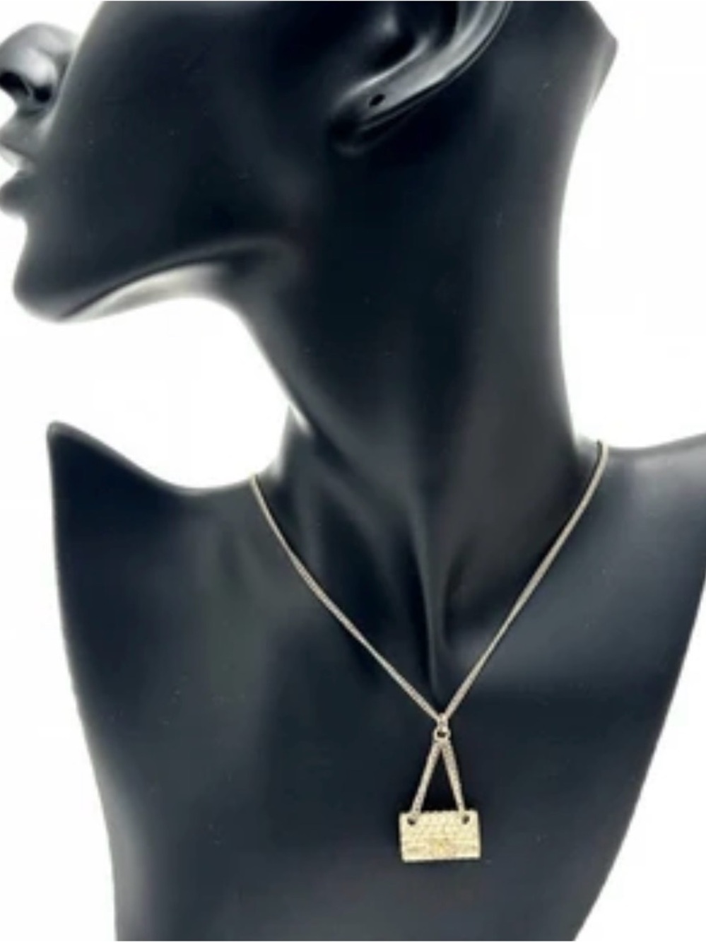 Chanel Gold Quilted Classic Flap Bag Pendant Necklace
